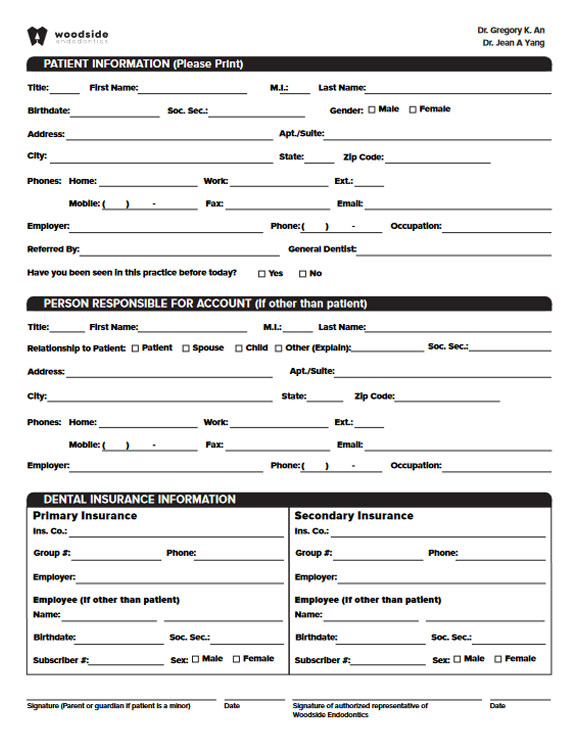 Intake Forms - Woodside Endodontics - Redwood City, CA